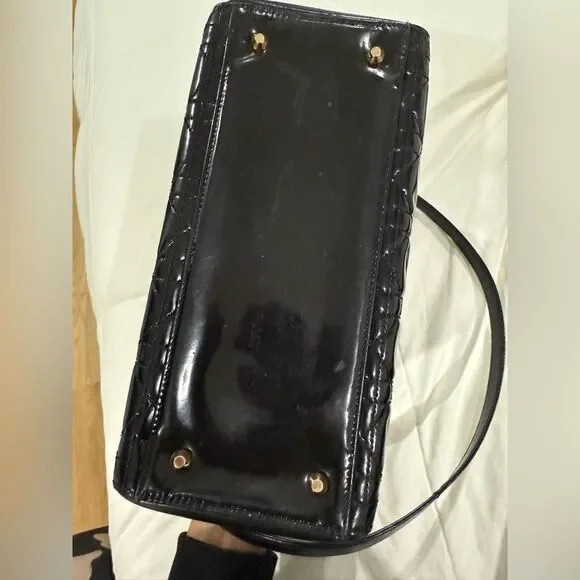 Christian Dior Vintage Medium Lady Dior Black Patent Cannage Bag Gold Hardware - Picture 12 of 14